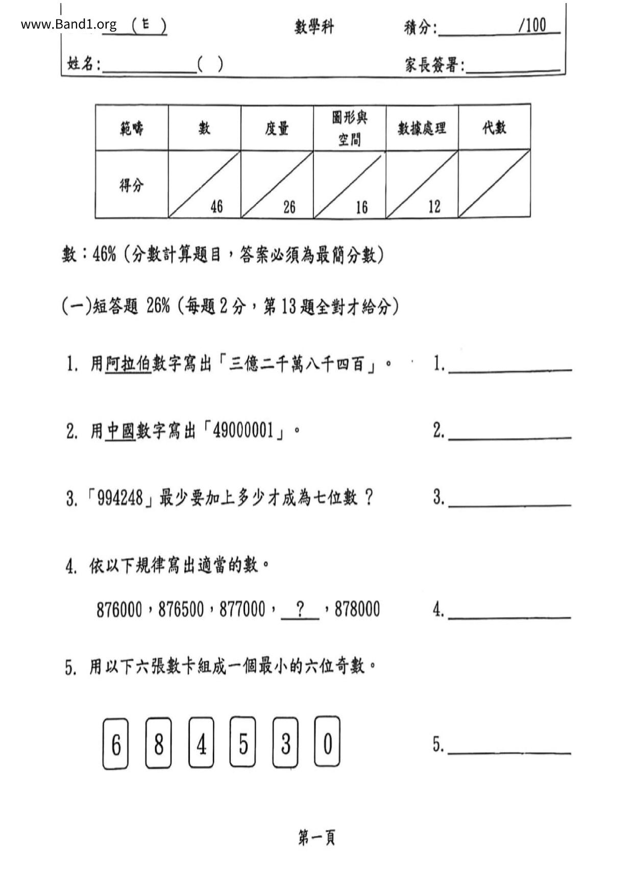 P5Maths試卷