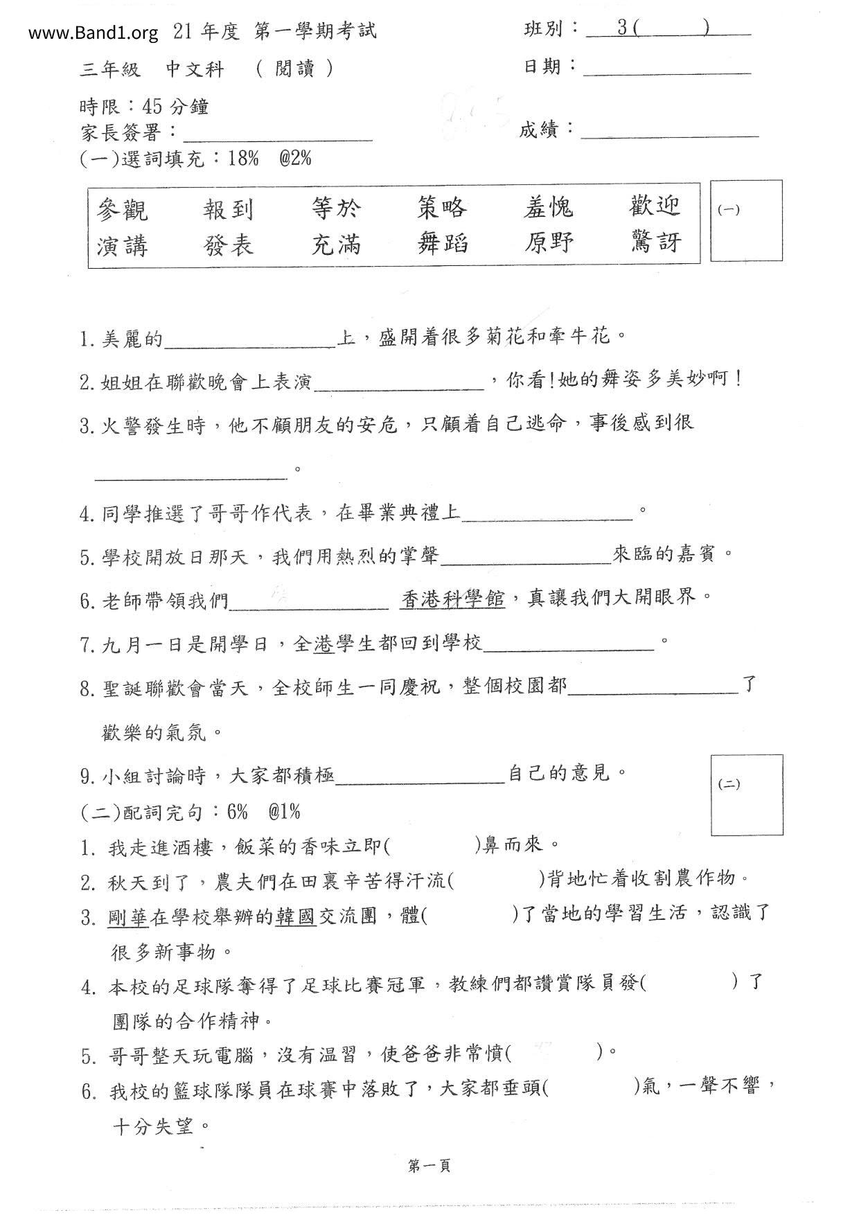 P3Chinese試卷