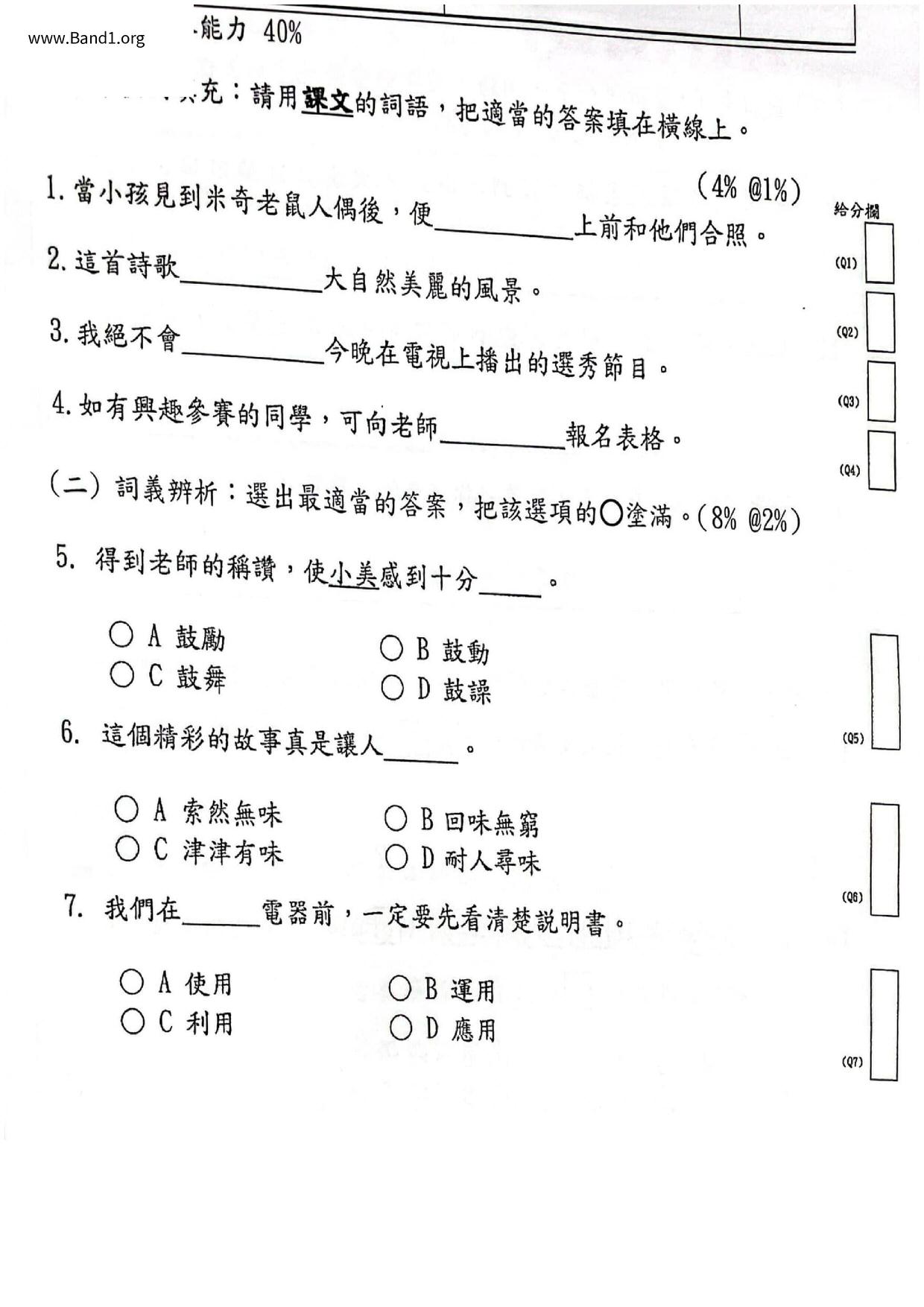 P4Chinese試卷