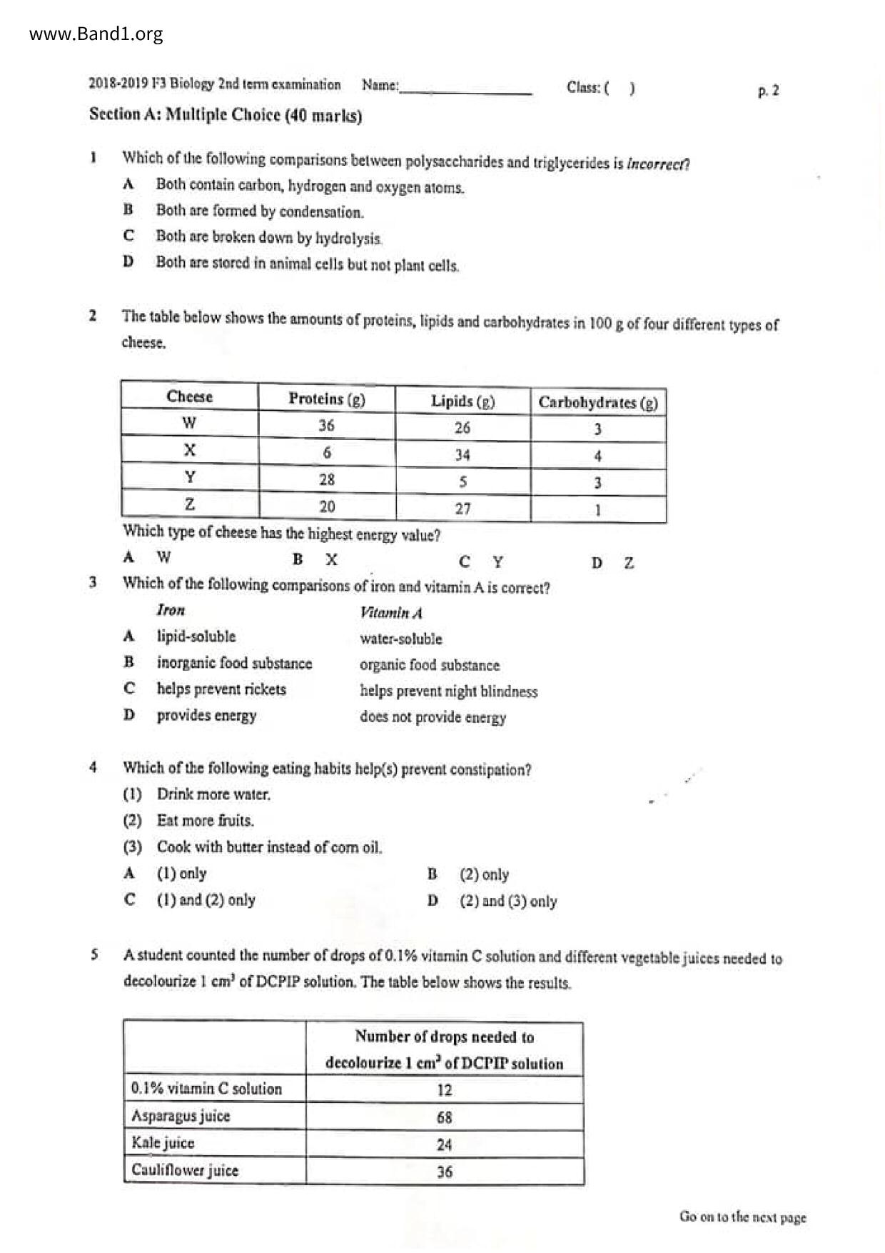 F3Biology試卷