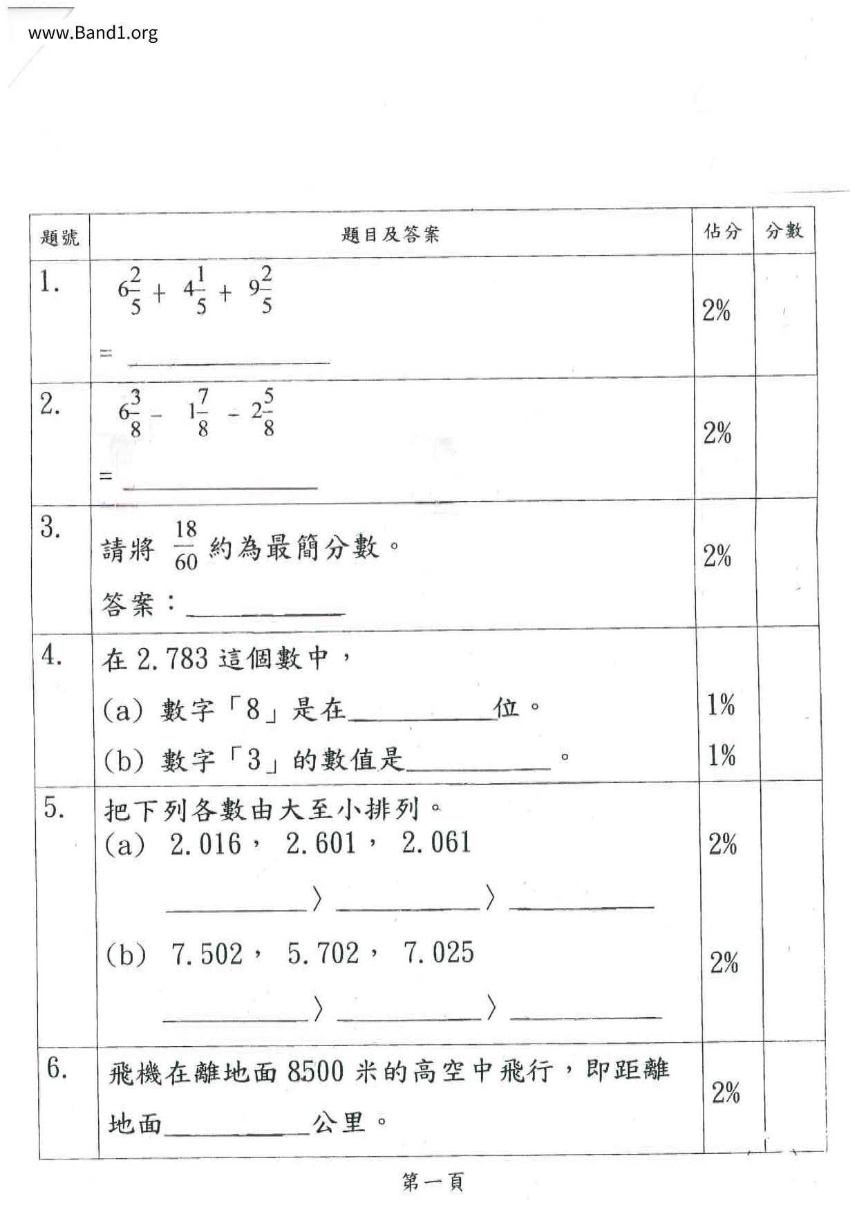 P4Maths試卷