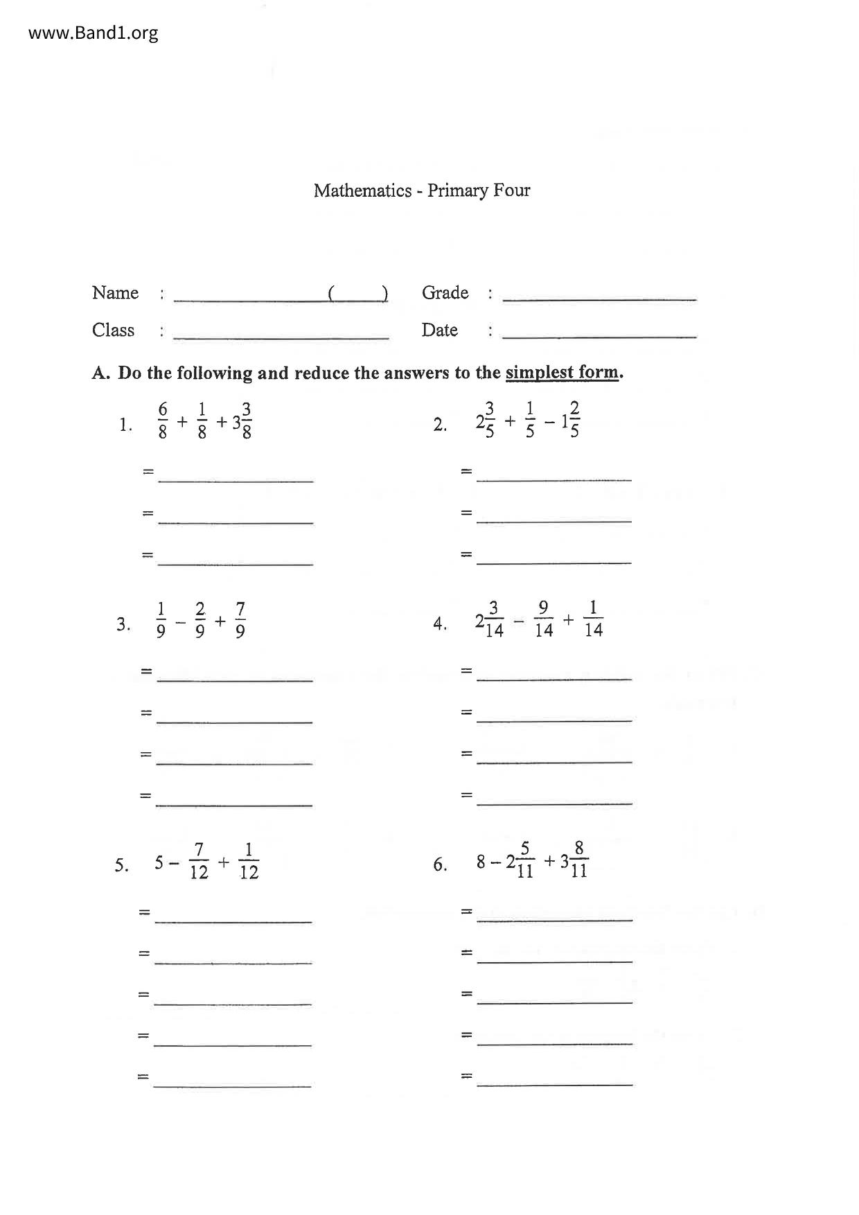 P4Maths試卷