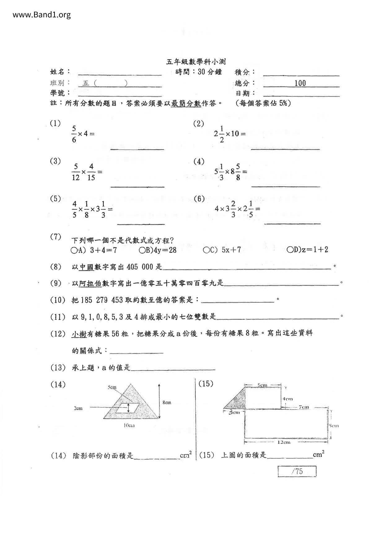 P5Maths試卷