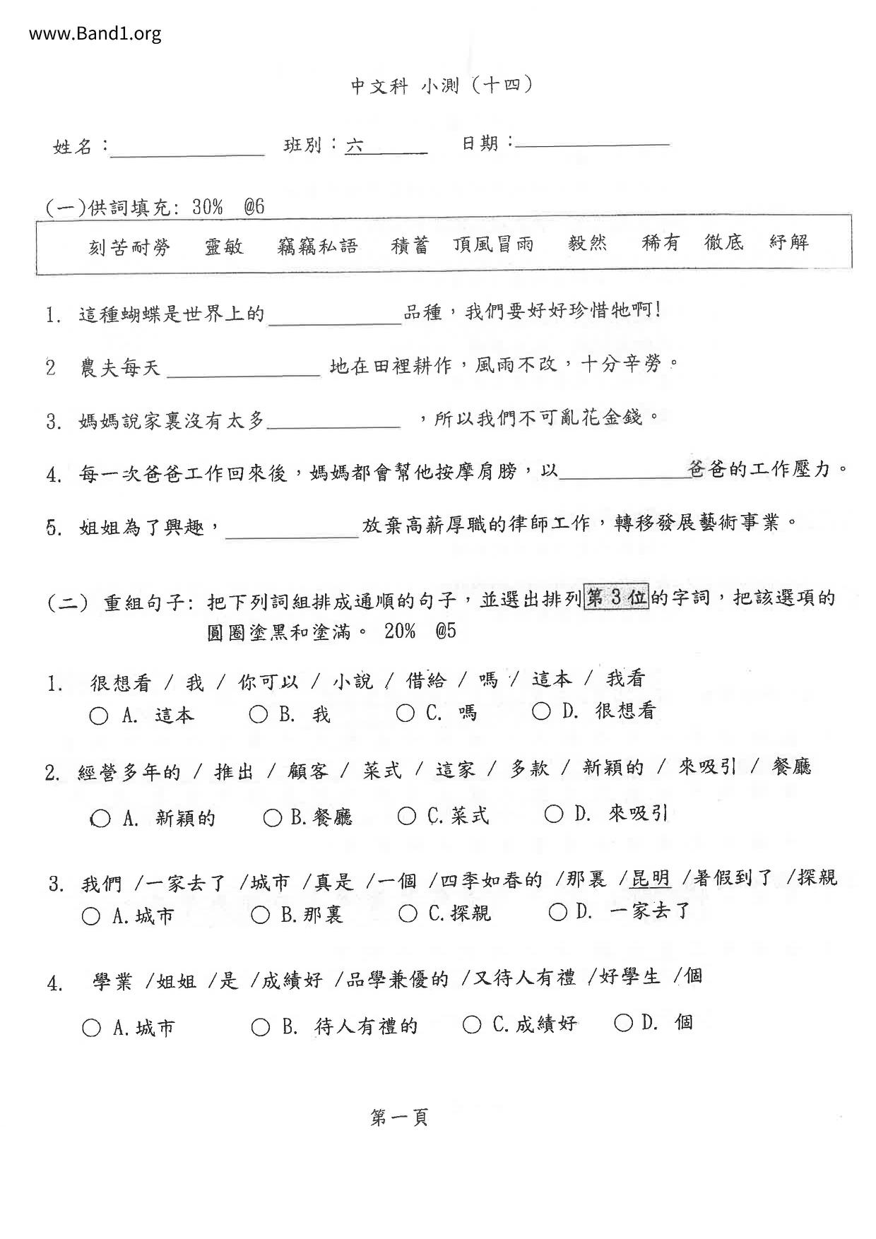 P6Chinese試卷