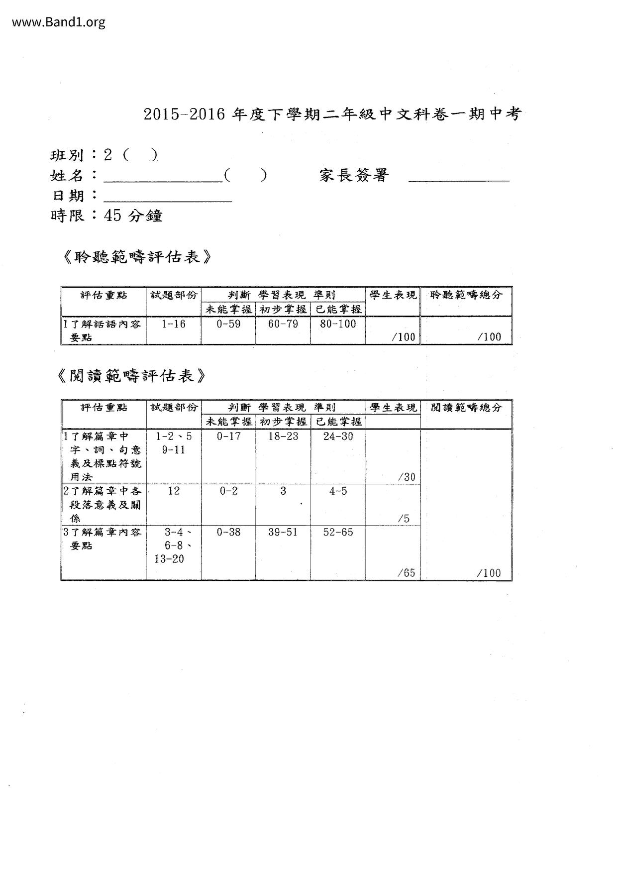 P2Chinese試卷