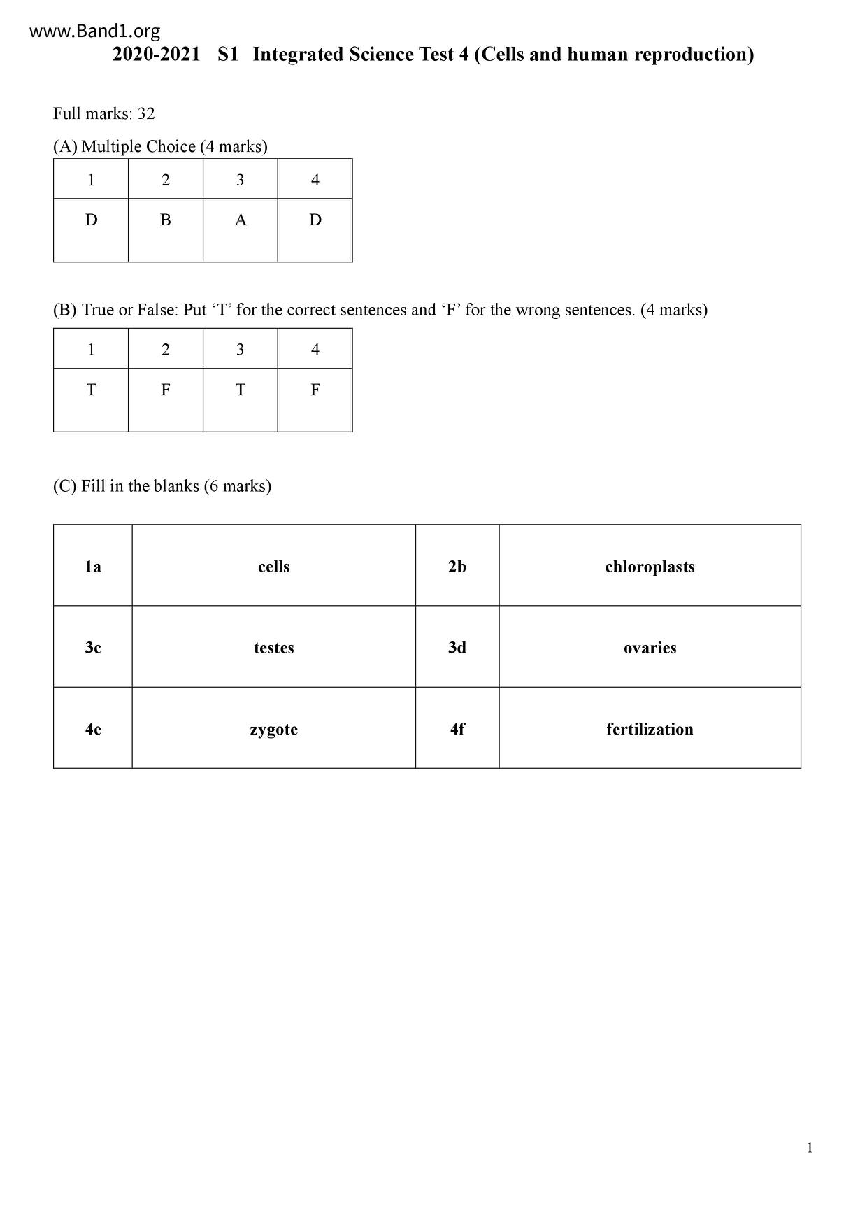 F1Biology試卷