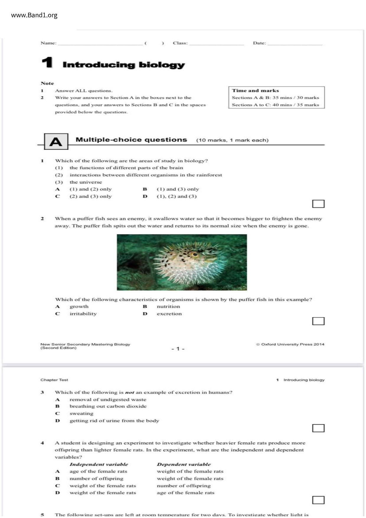 F3Biology試卷