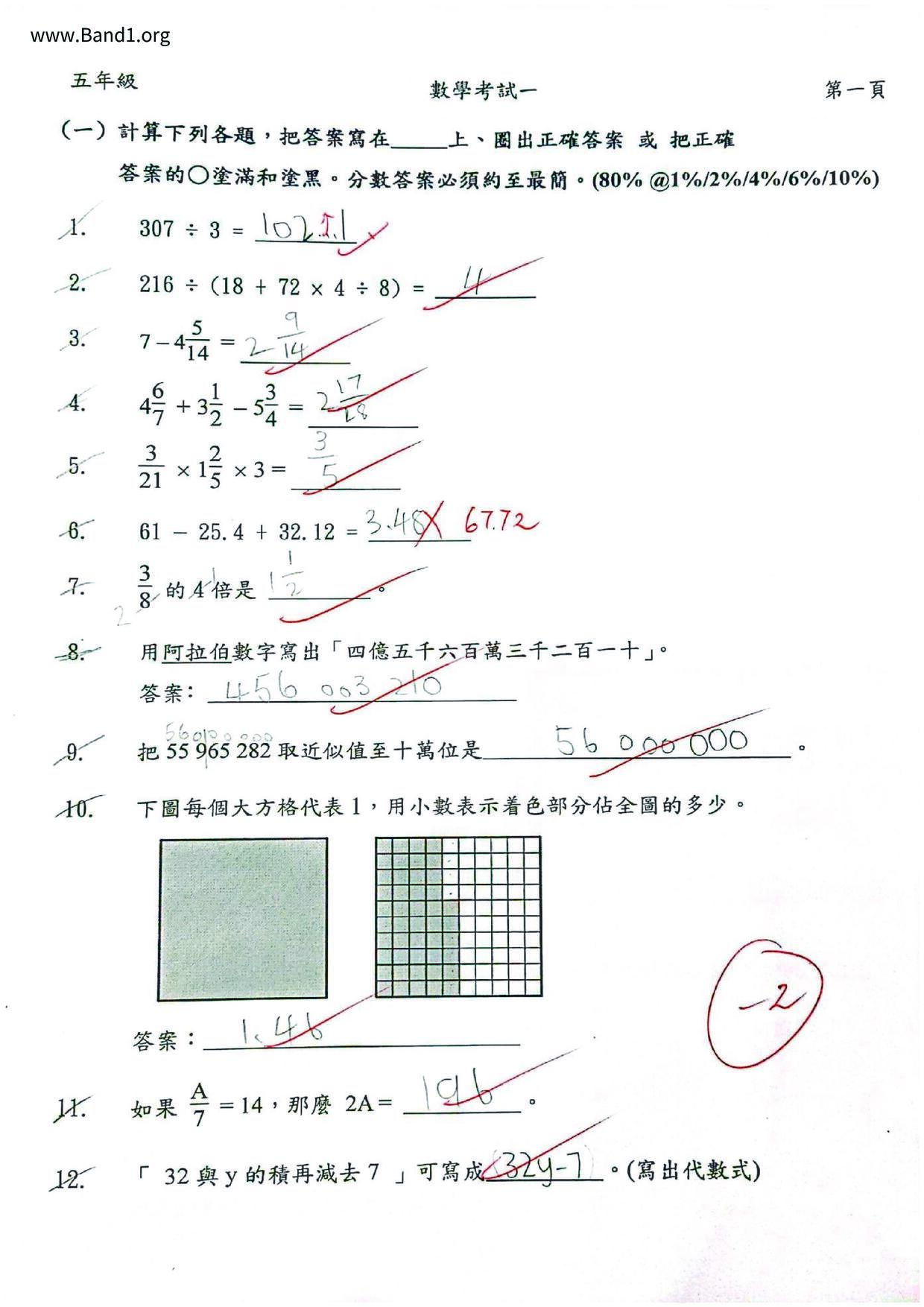 P.Maths試卷