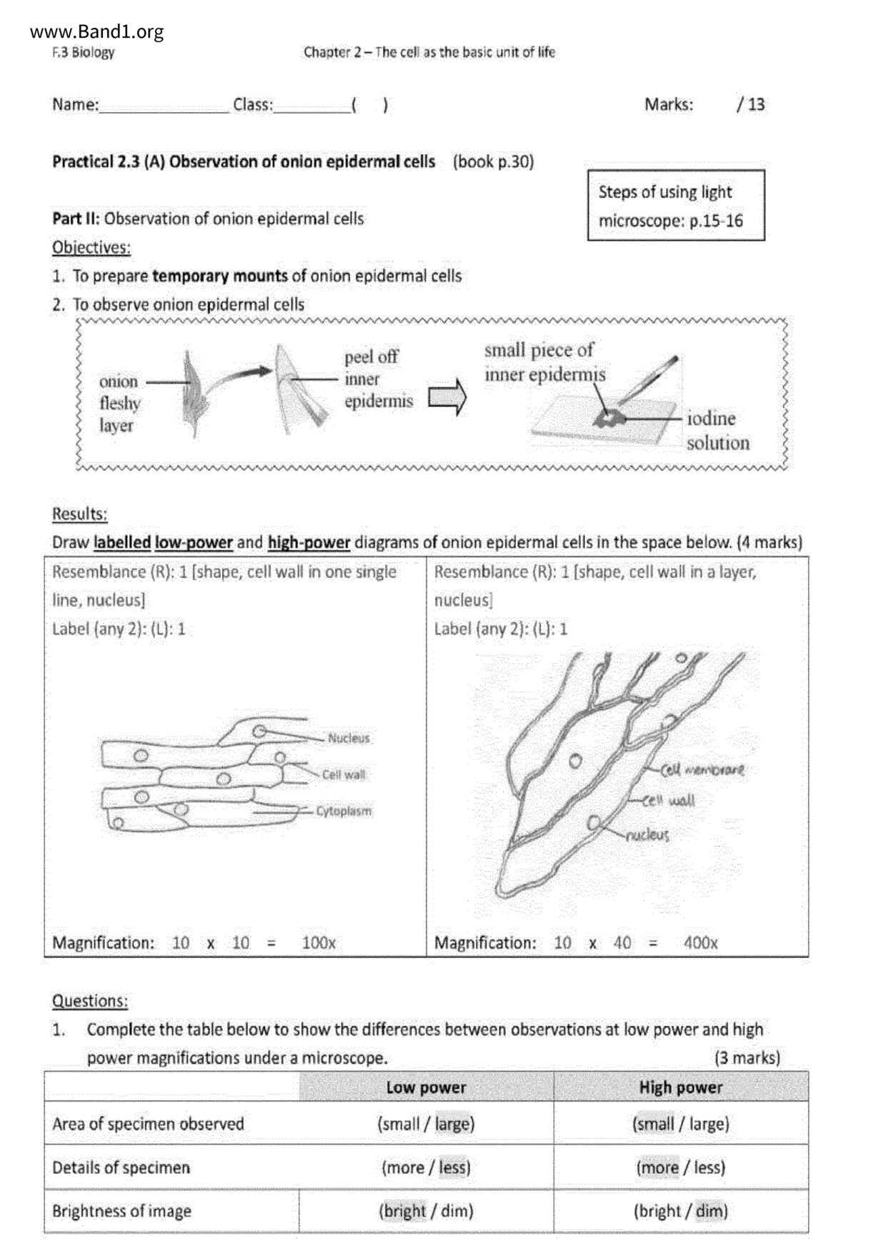 F3Biology試卷