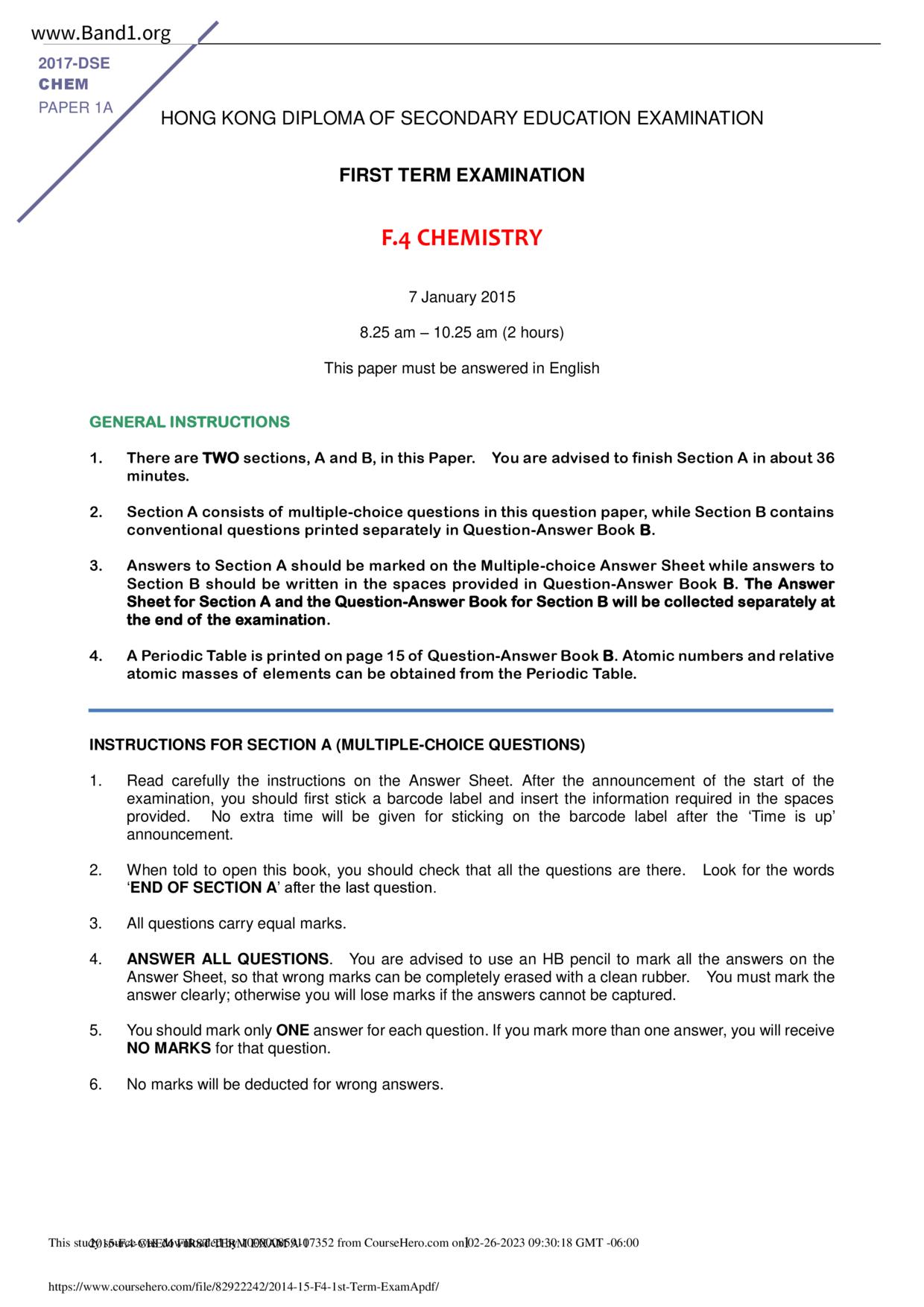 F4Chemistry試卷