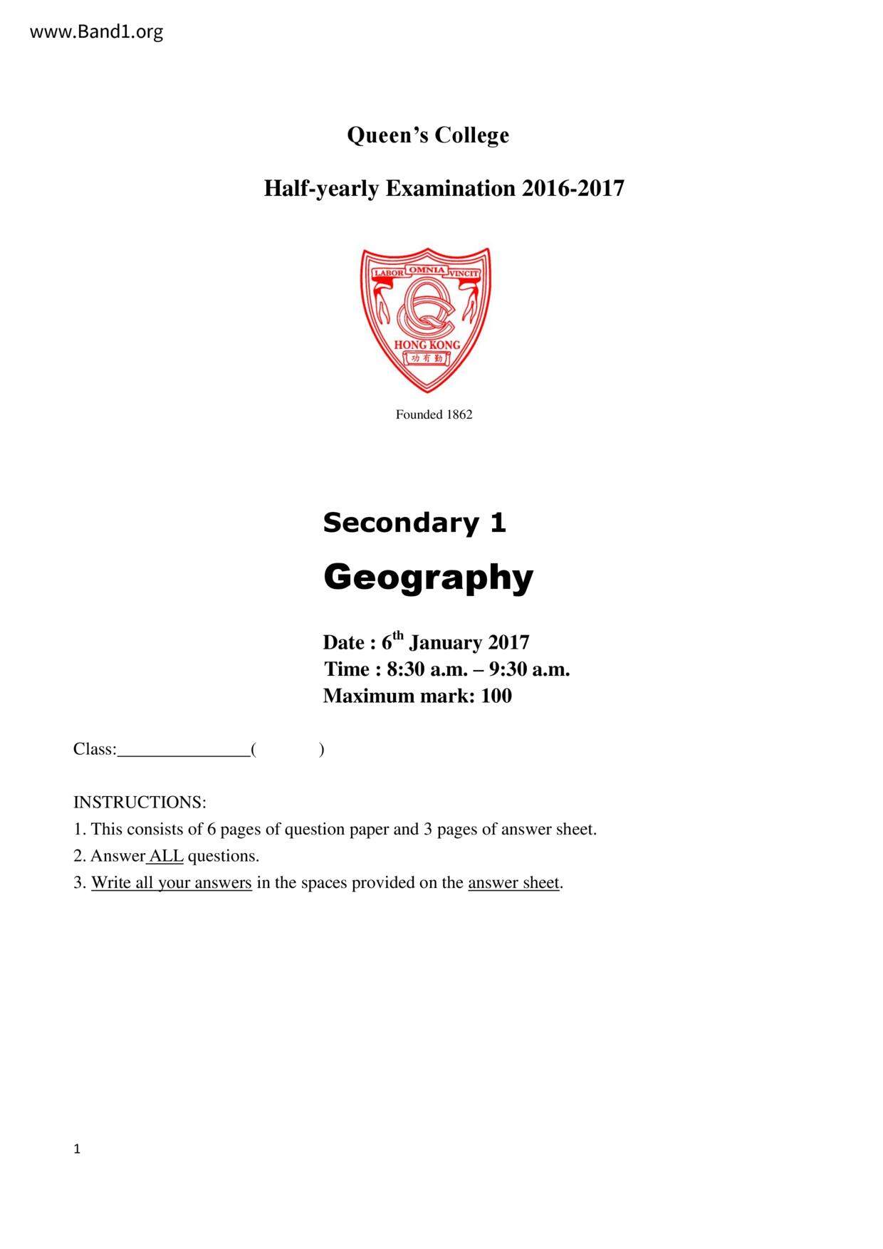 F1Geography試卷