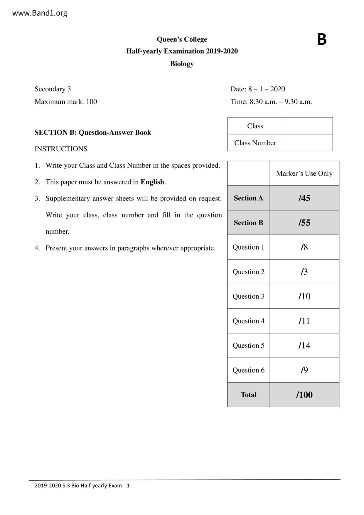 F3Biology試卷