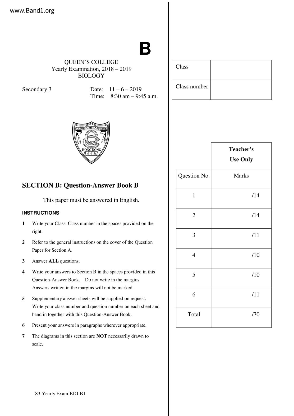 F3Biology試卷