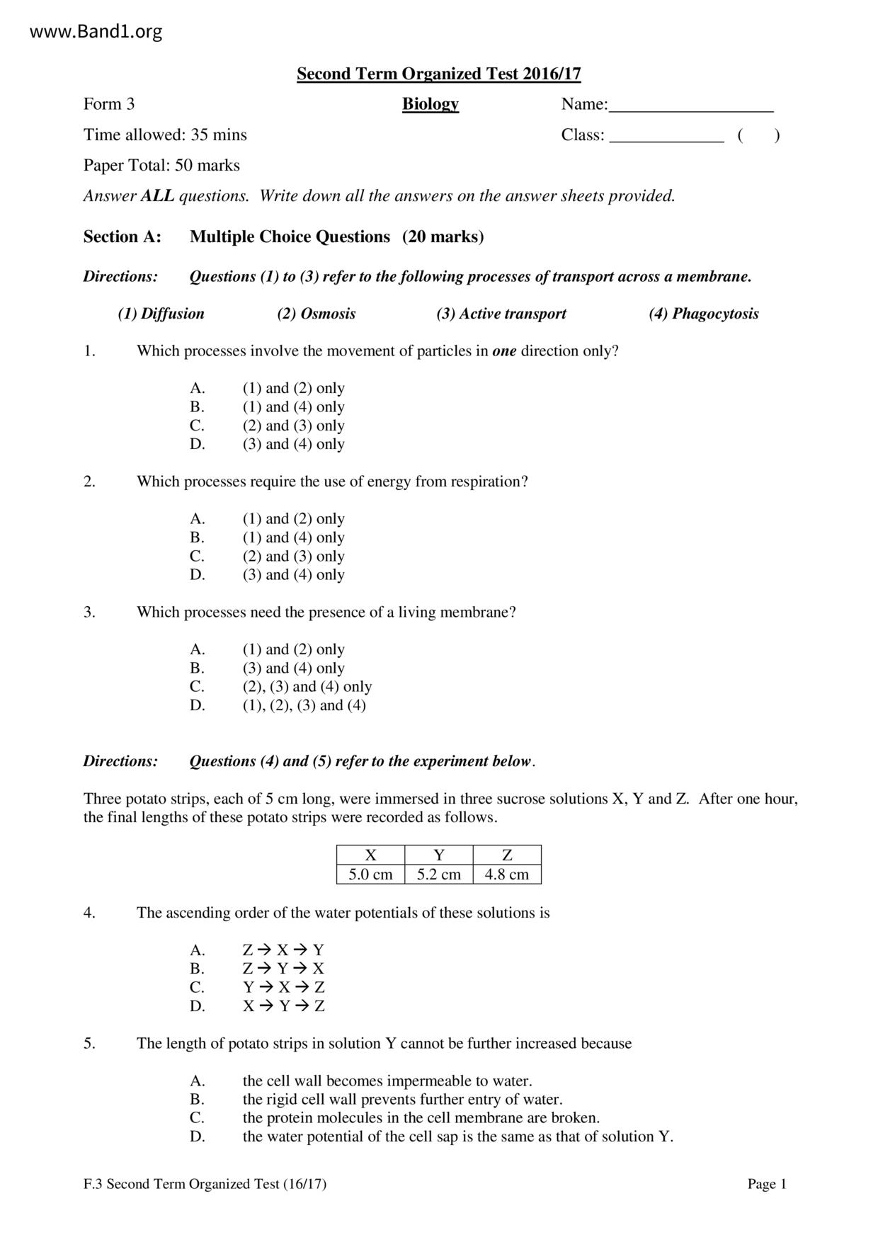 F3Biology試卷