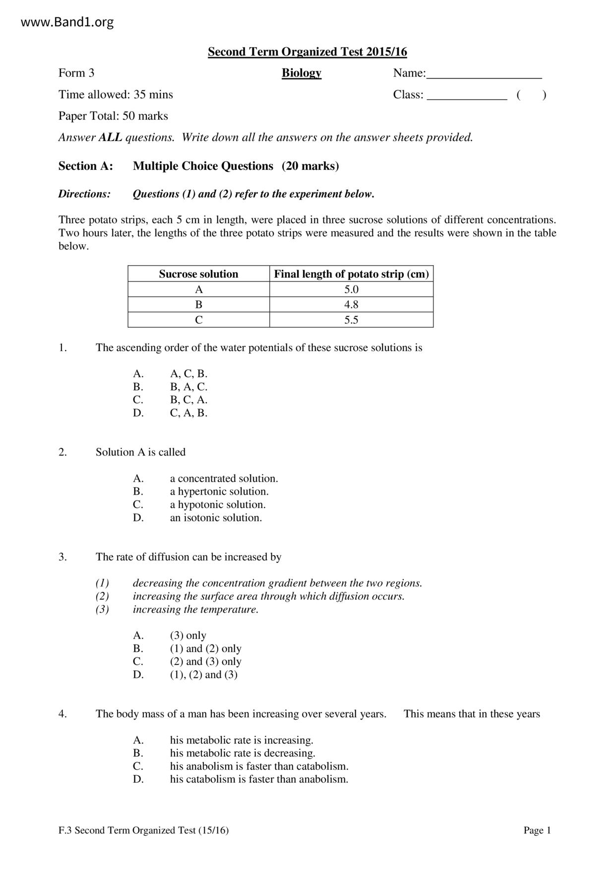 F3Biology試卷