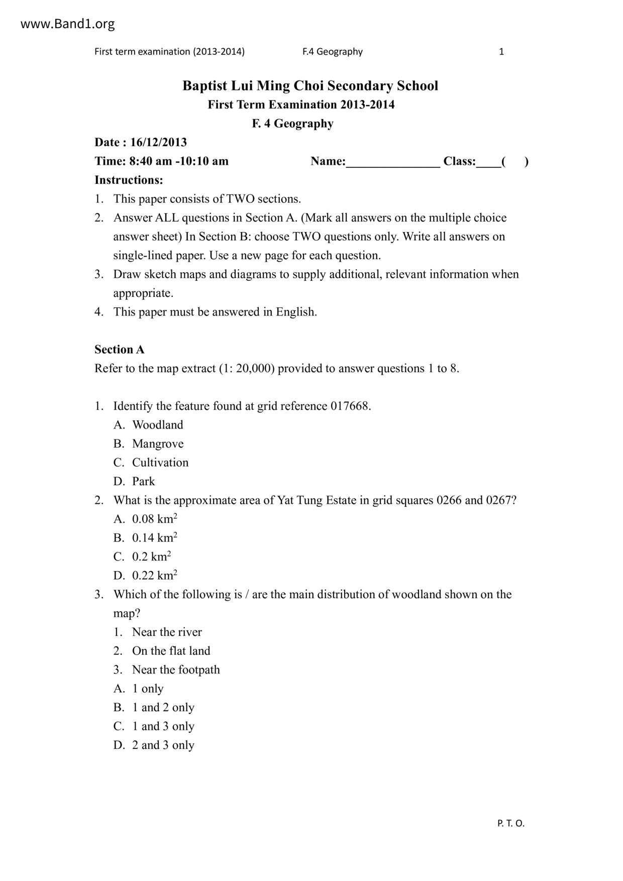 F4Geography試卷