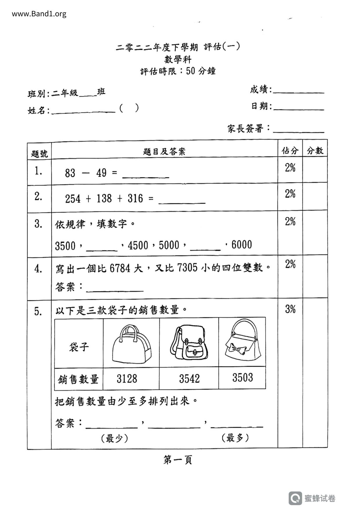 P2Maths試卷