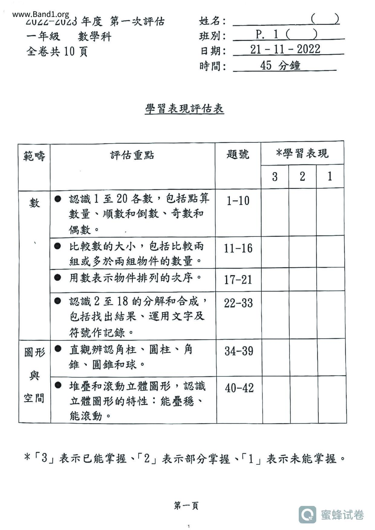 P1Maths試卷