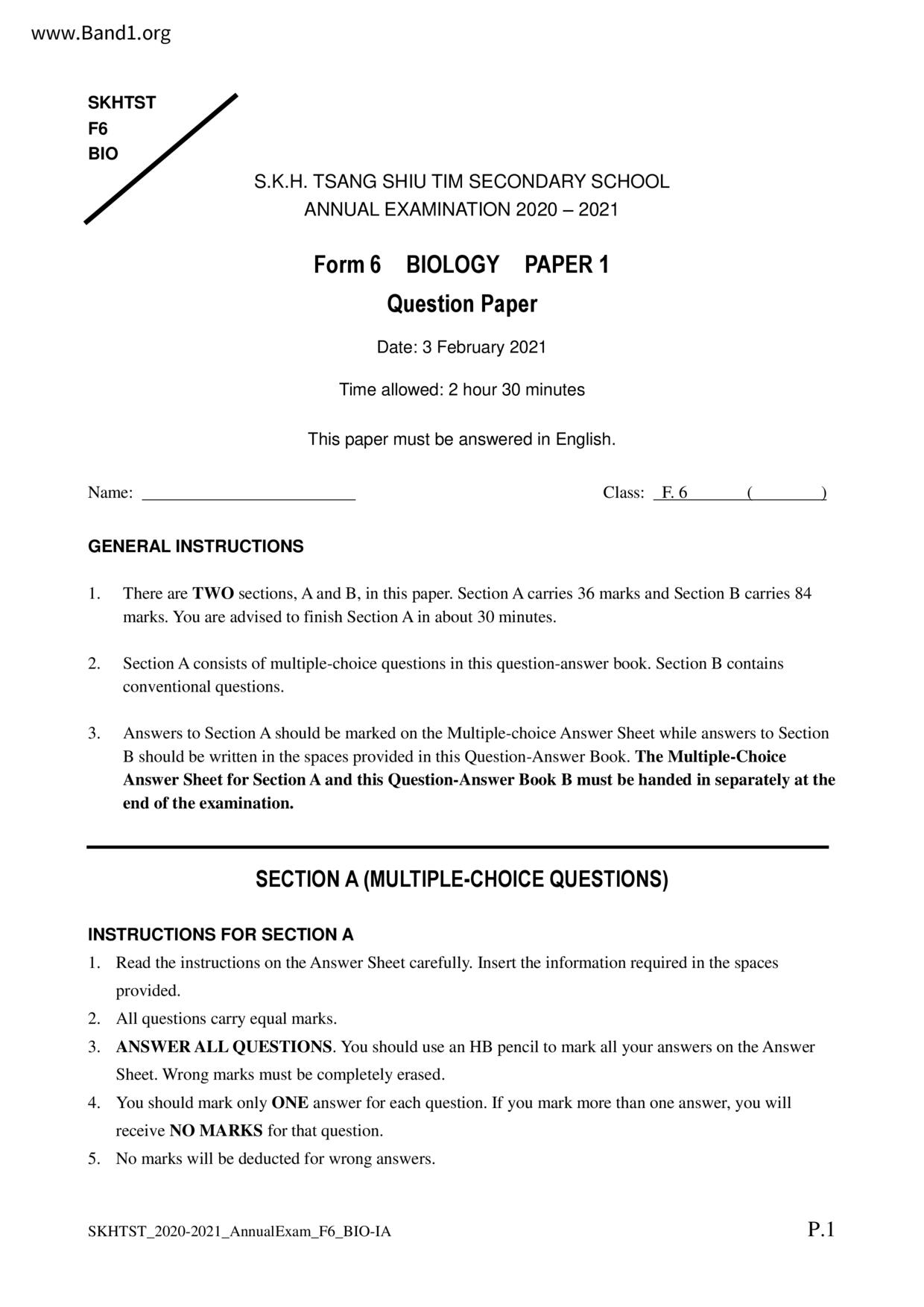 F6Biology試卷