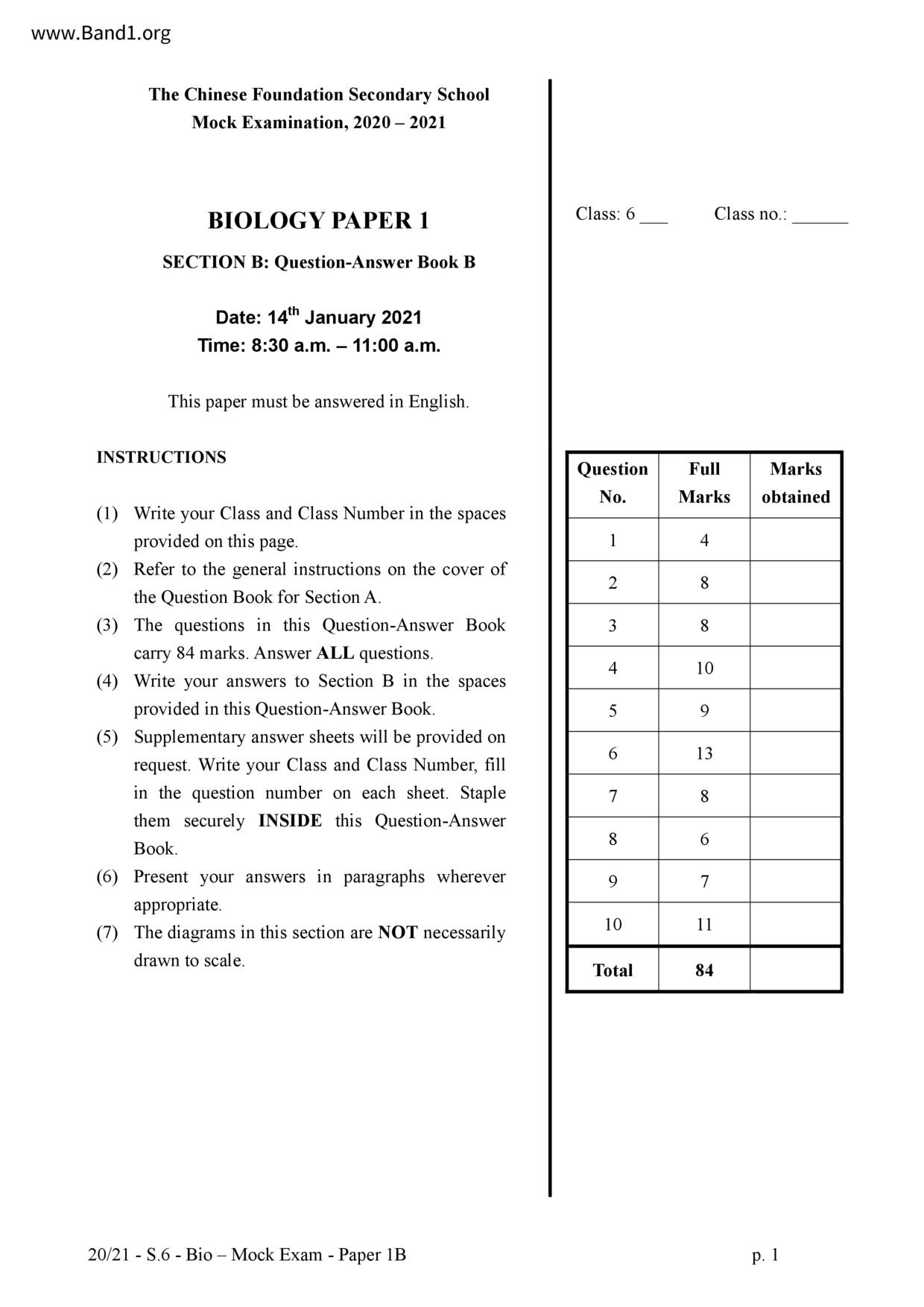 F6Biology試卷