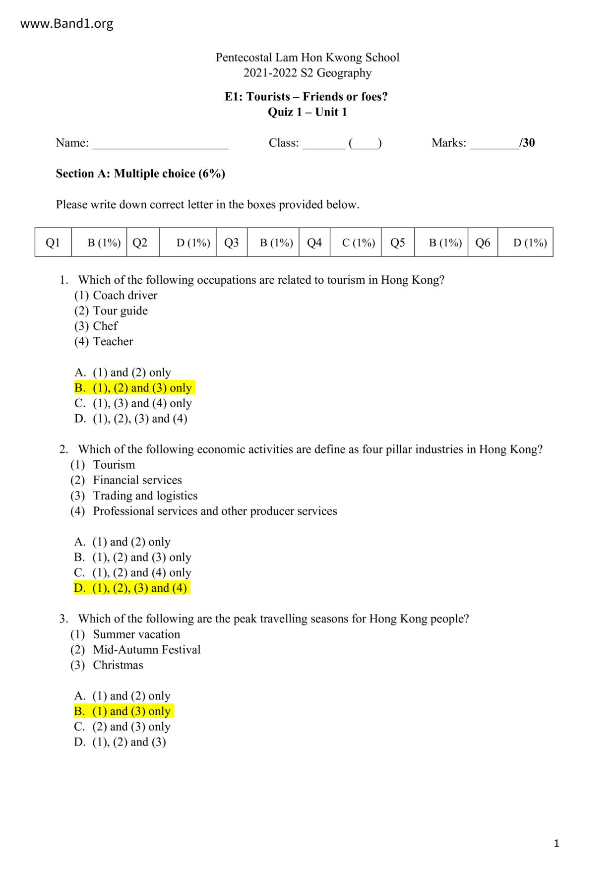 F2Geography試卷