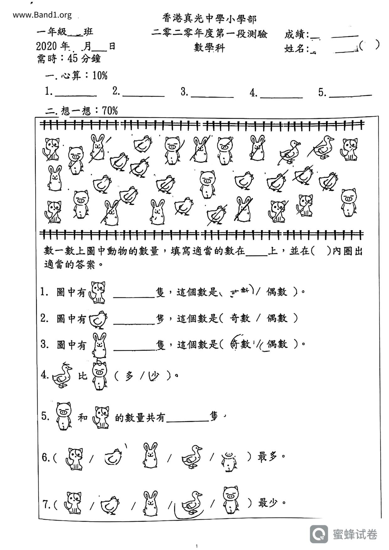 P1Maths試卷