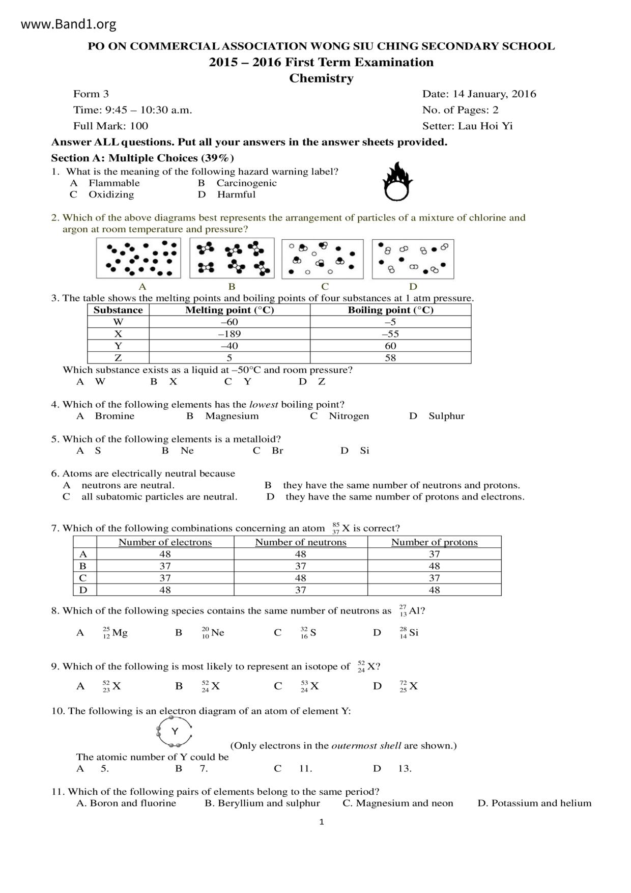 F3Chemistry試卷