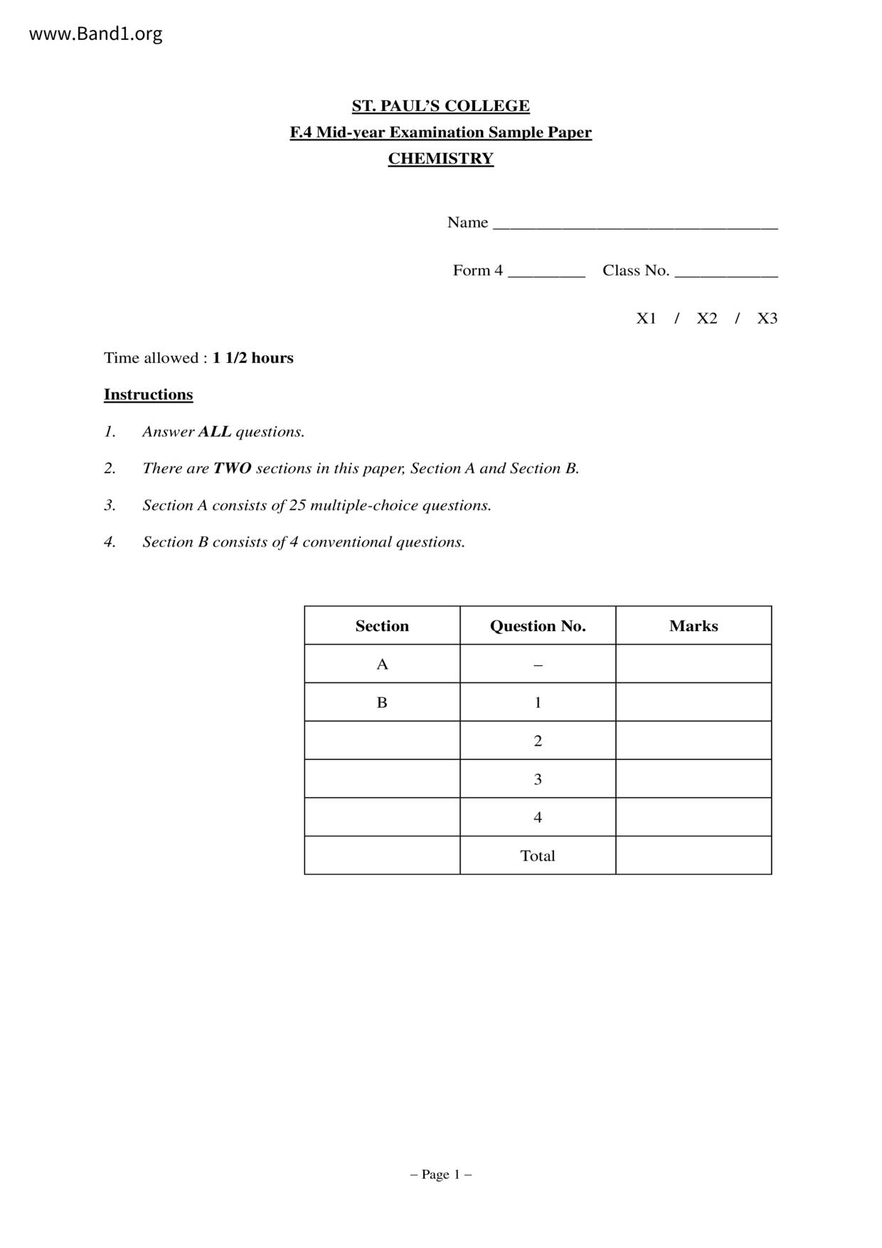 F4Chemistry試卷