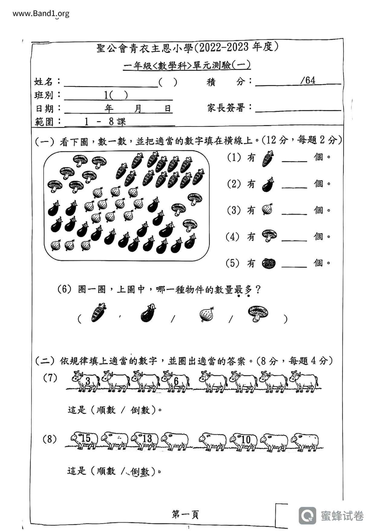 P1Maths試卷