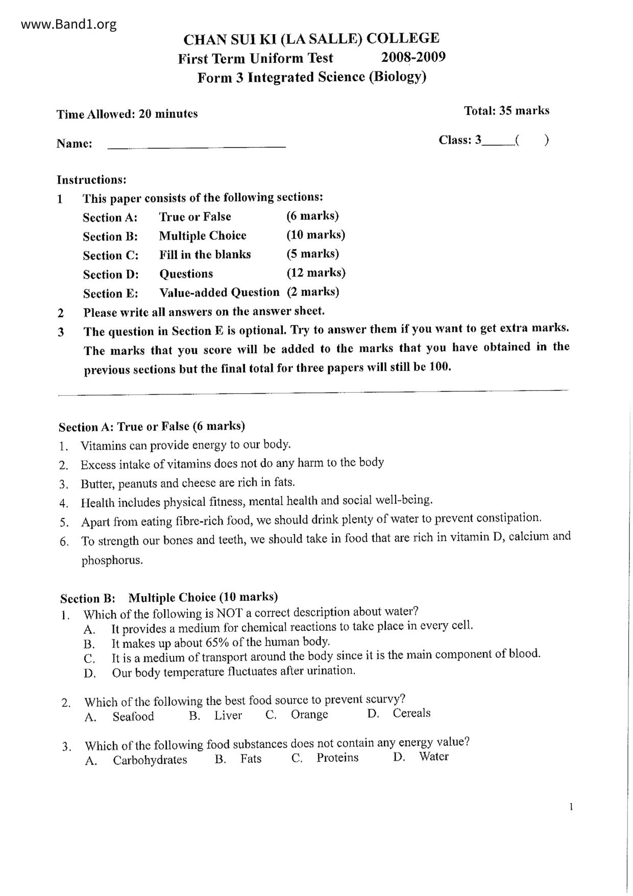 F3Biology試卷