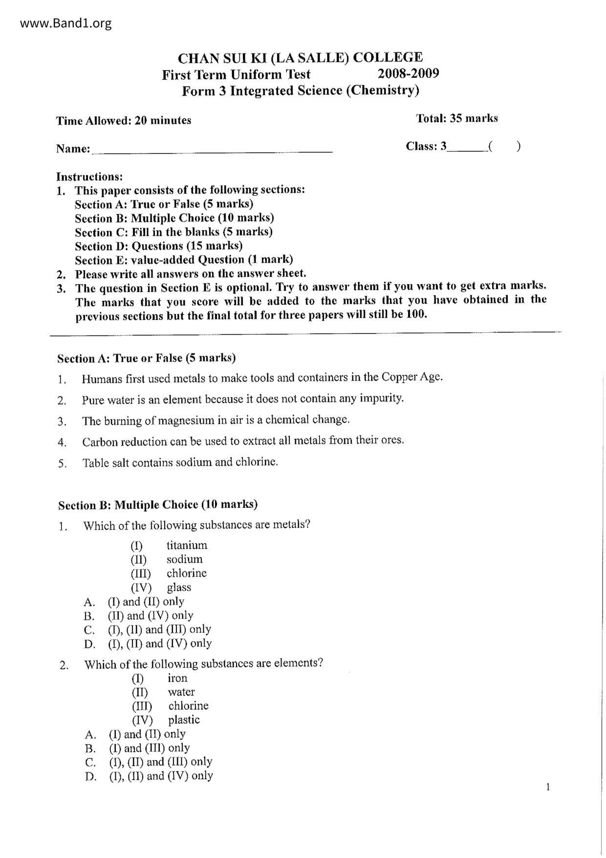 F3Chemistry試卷