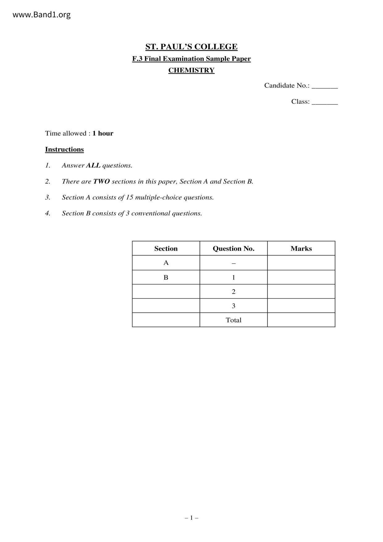 F3Chemistry試卷