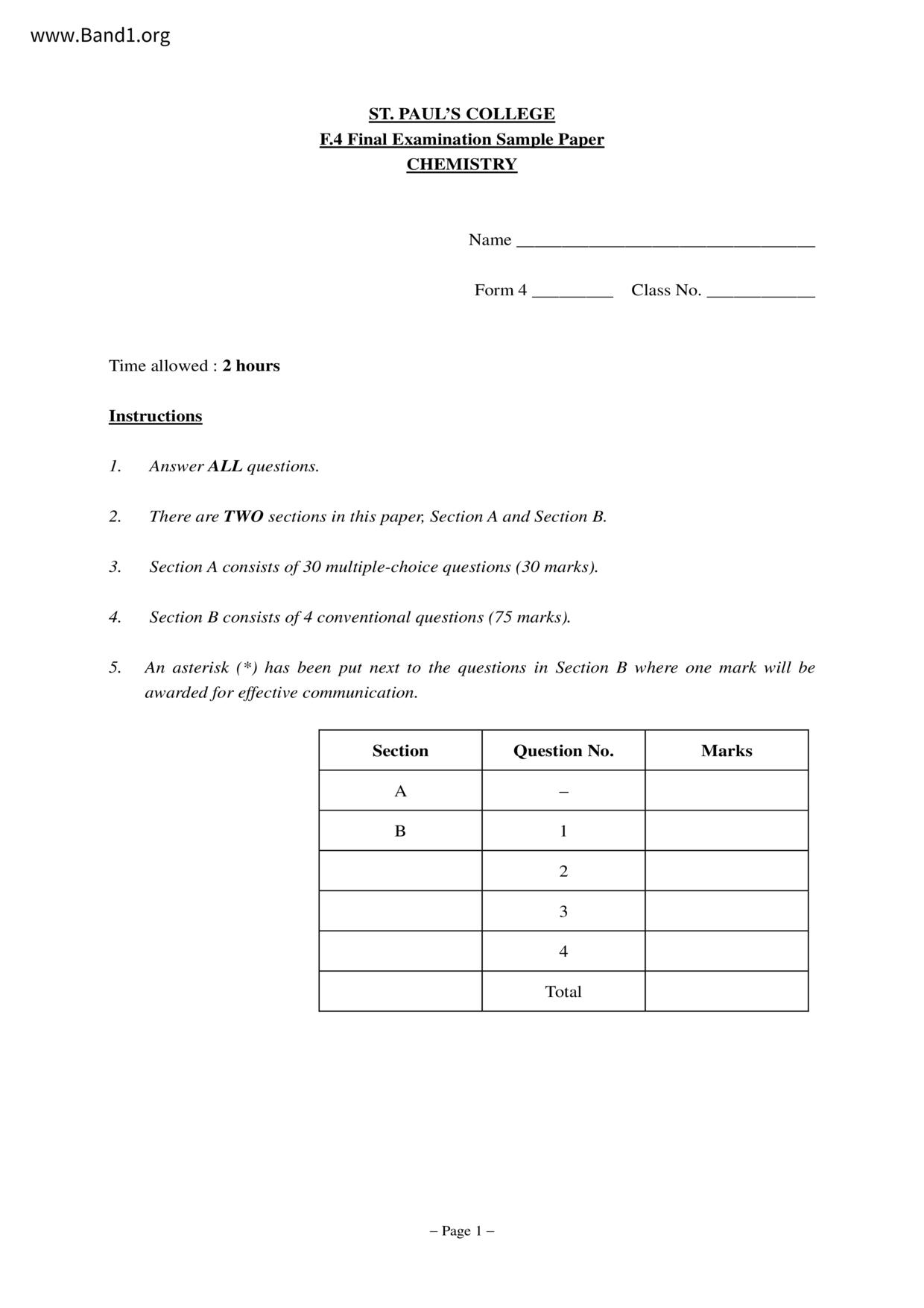 F4Chemistry試卷