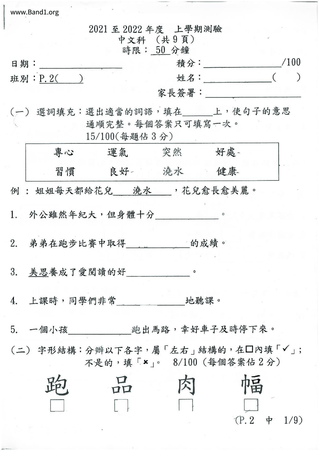 P2Chinese試卷