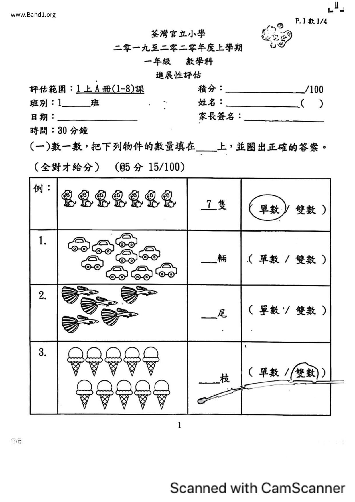 P1Maths試卷