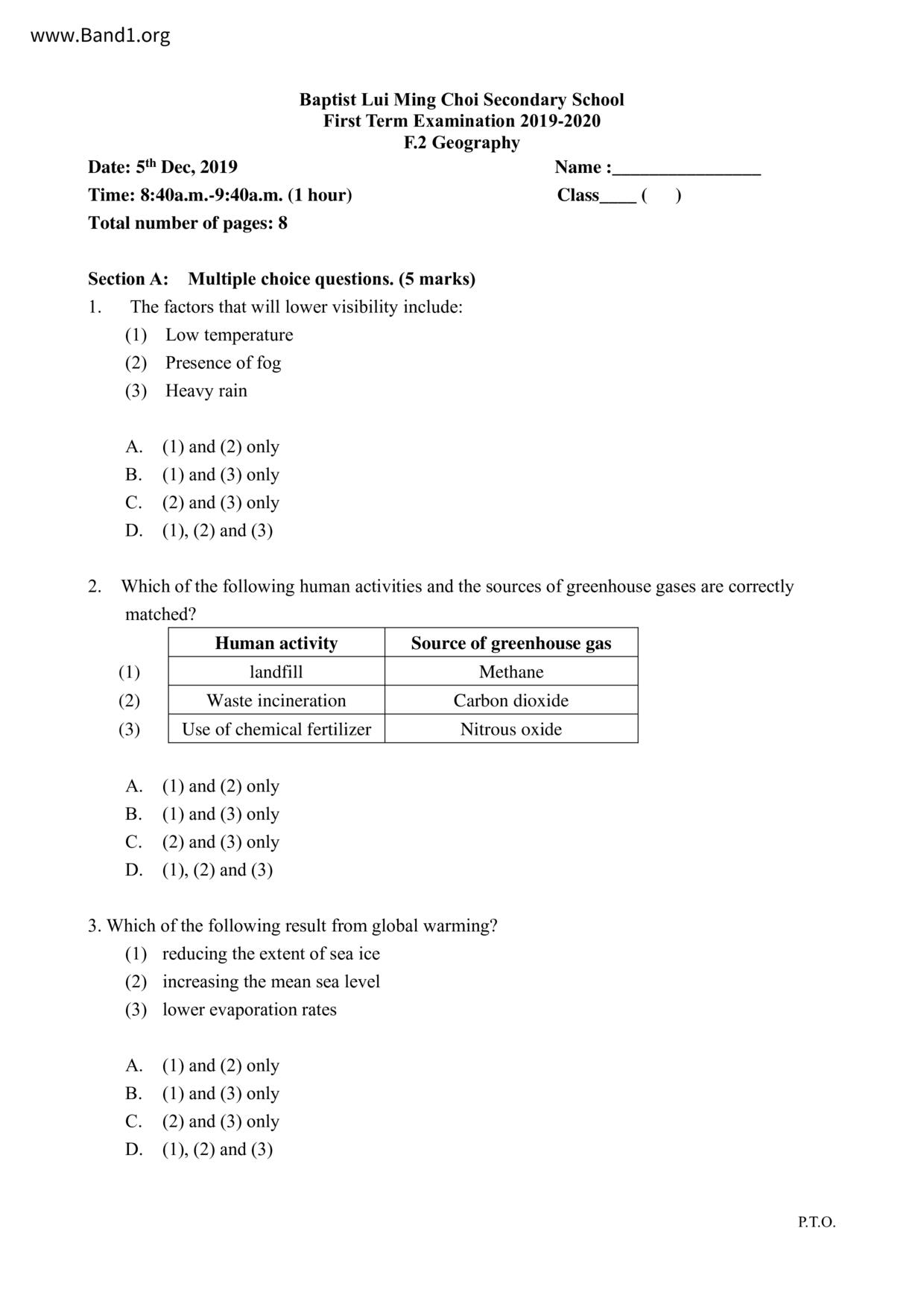 F2Geography試卷