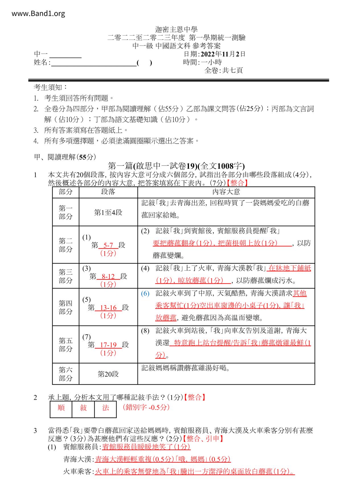 F1Chinese試卷