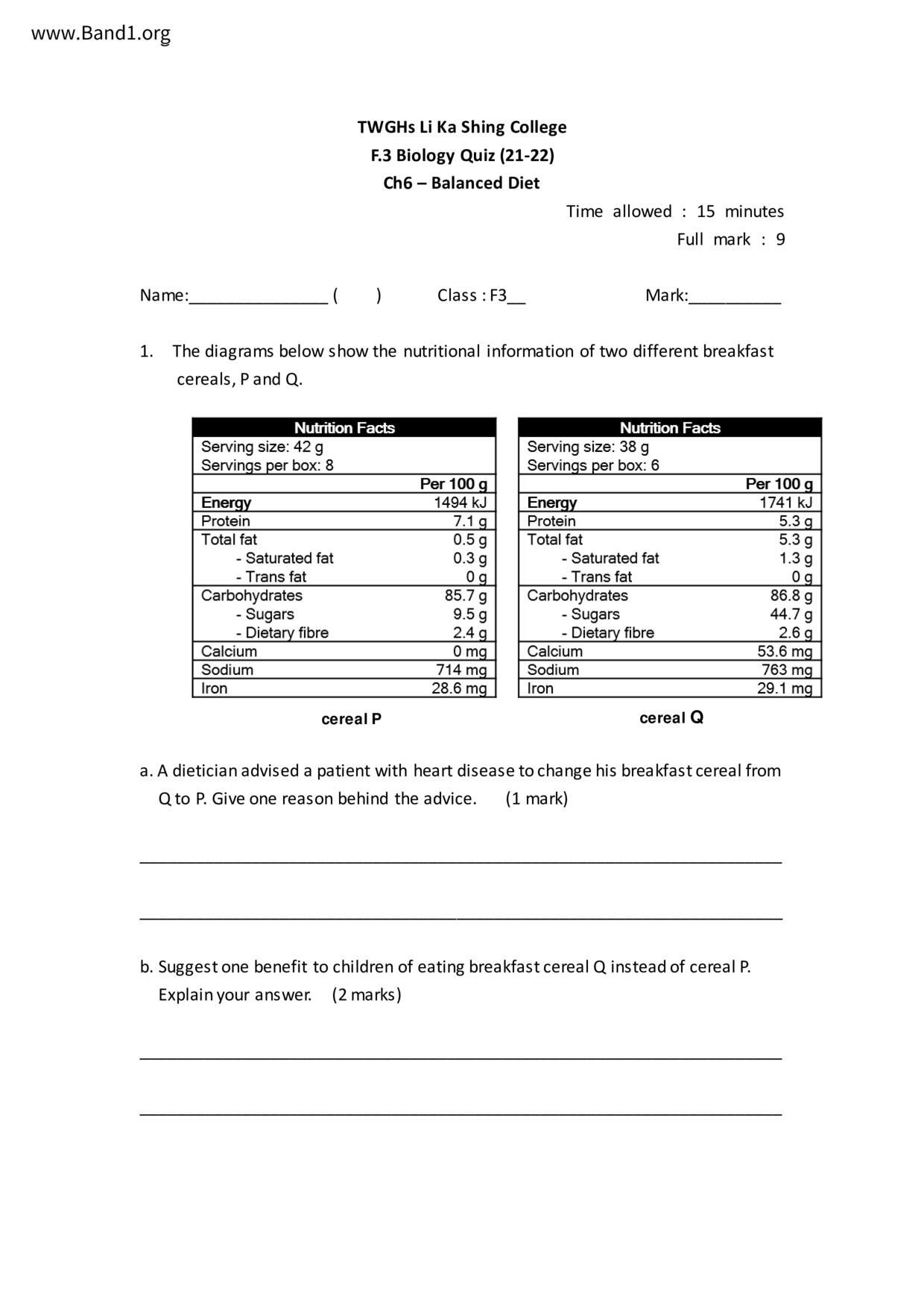 F3Biology試卷