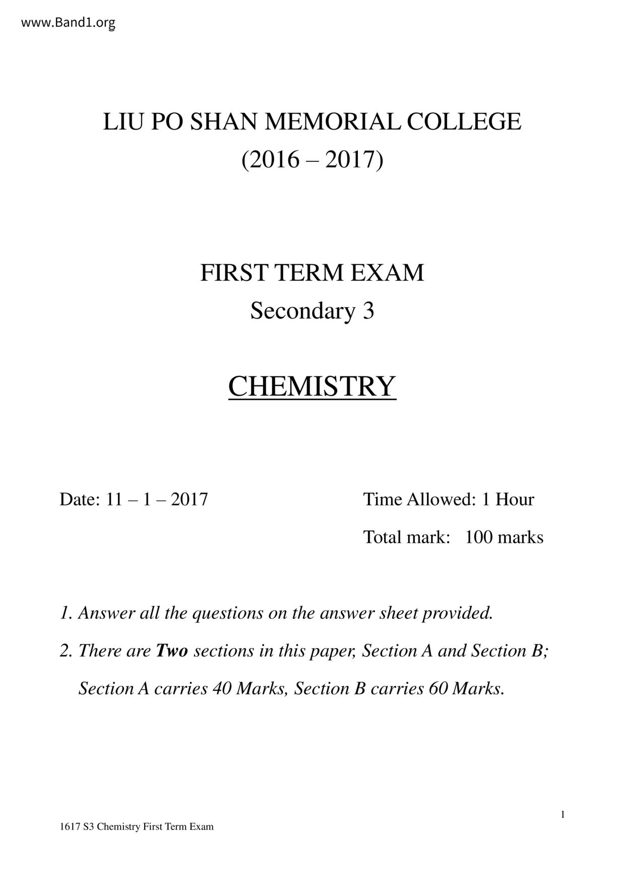 F3Chemistry試卷