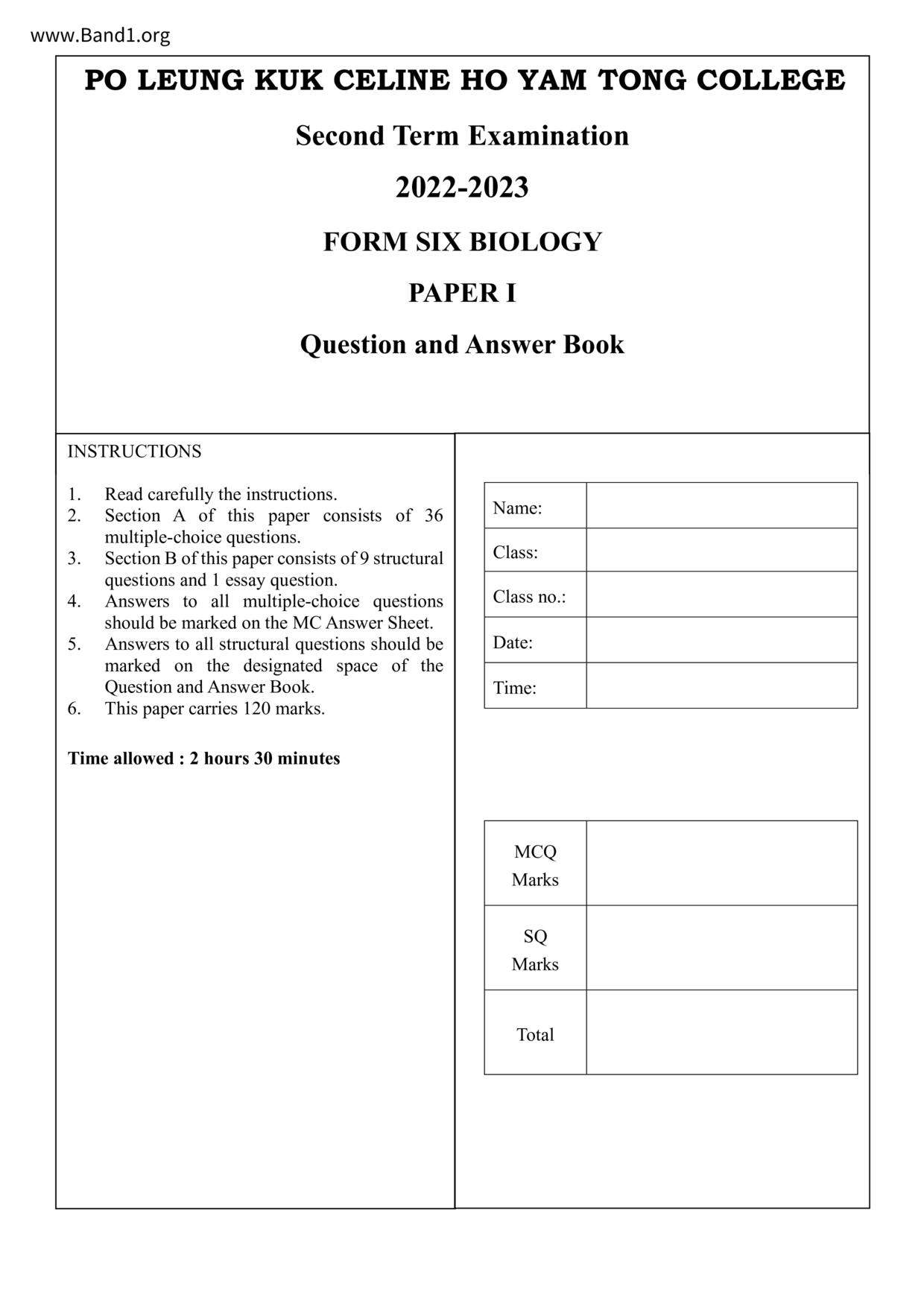 F6Biology試卷