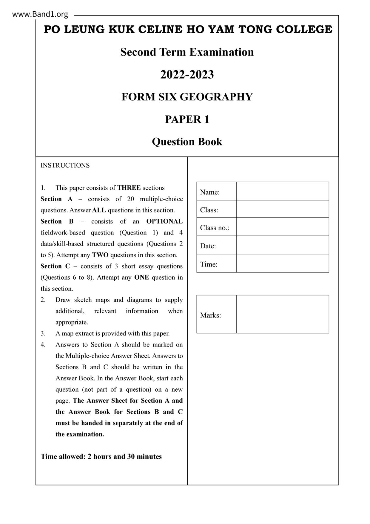 F6Geography試卷