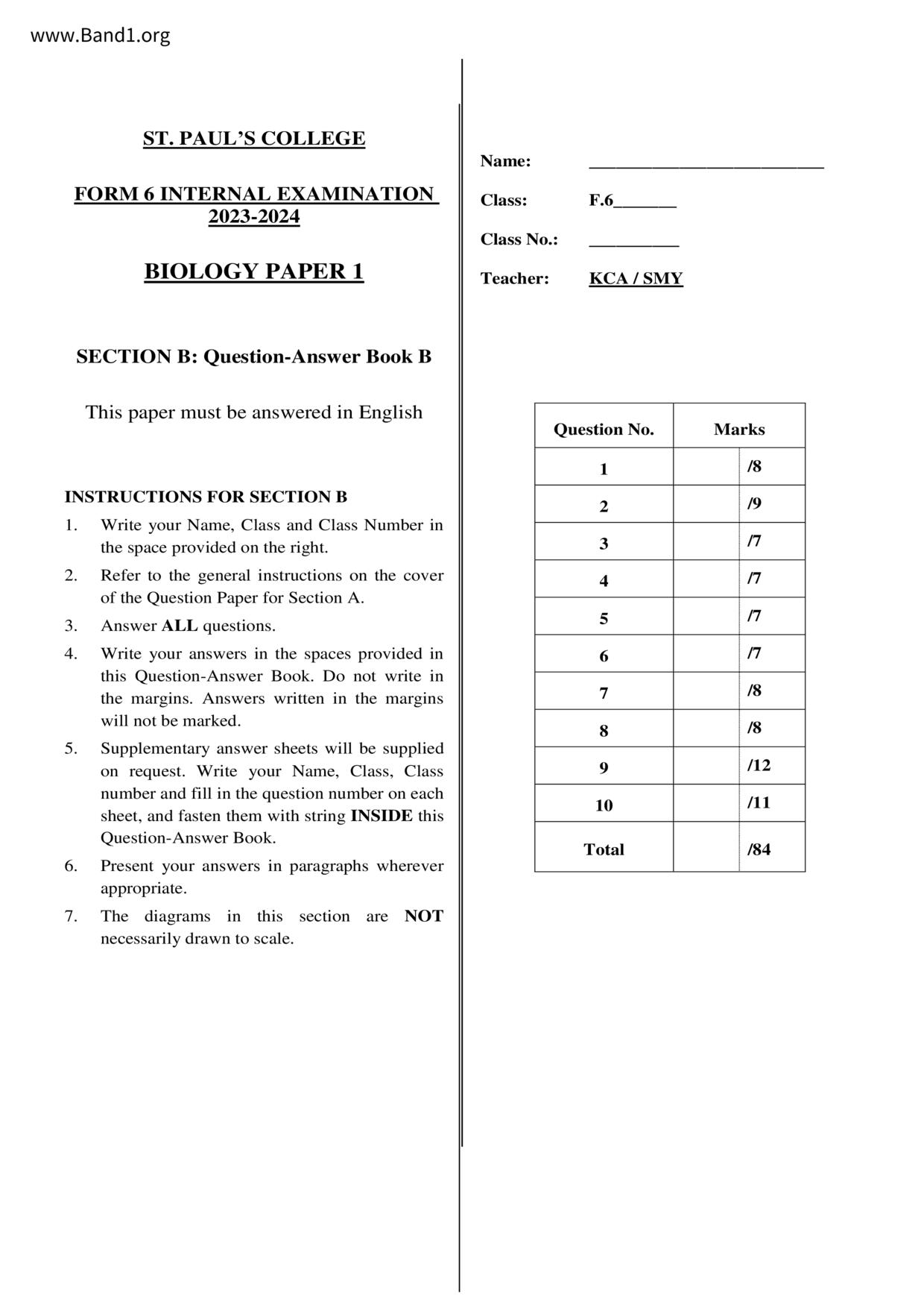 F6Biology試卷