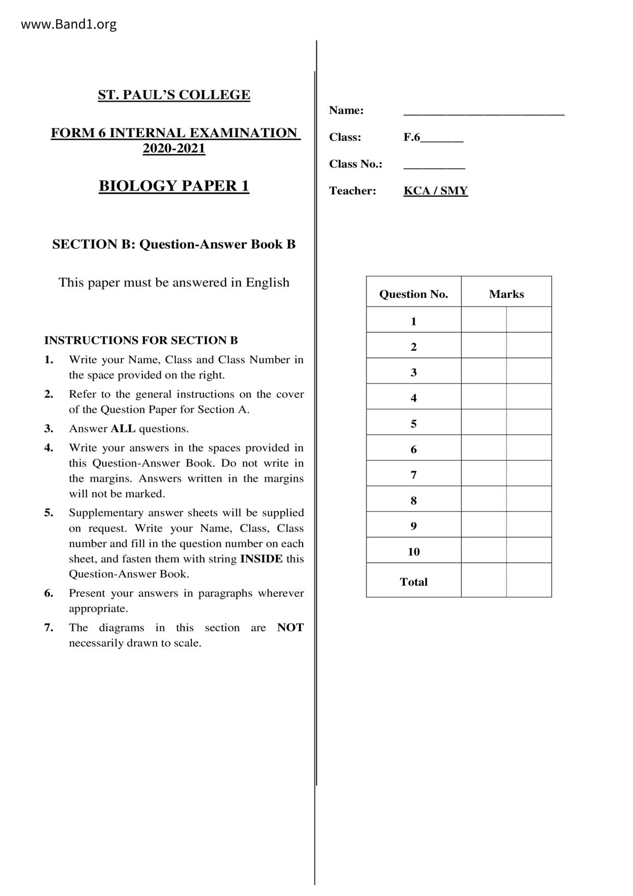 F6Biology試卷