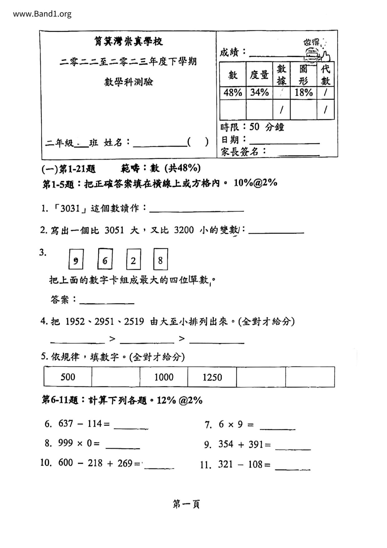 P2Maths試卷